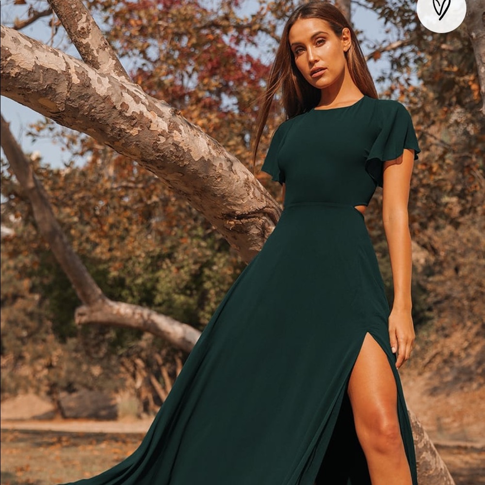 Lulus xs green maxi dress short sleeve with cut out
